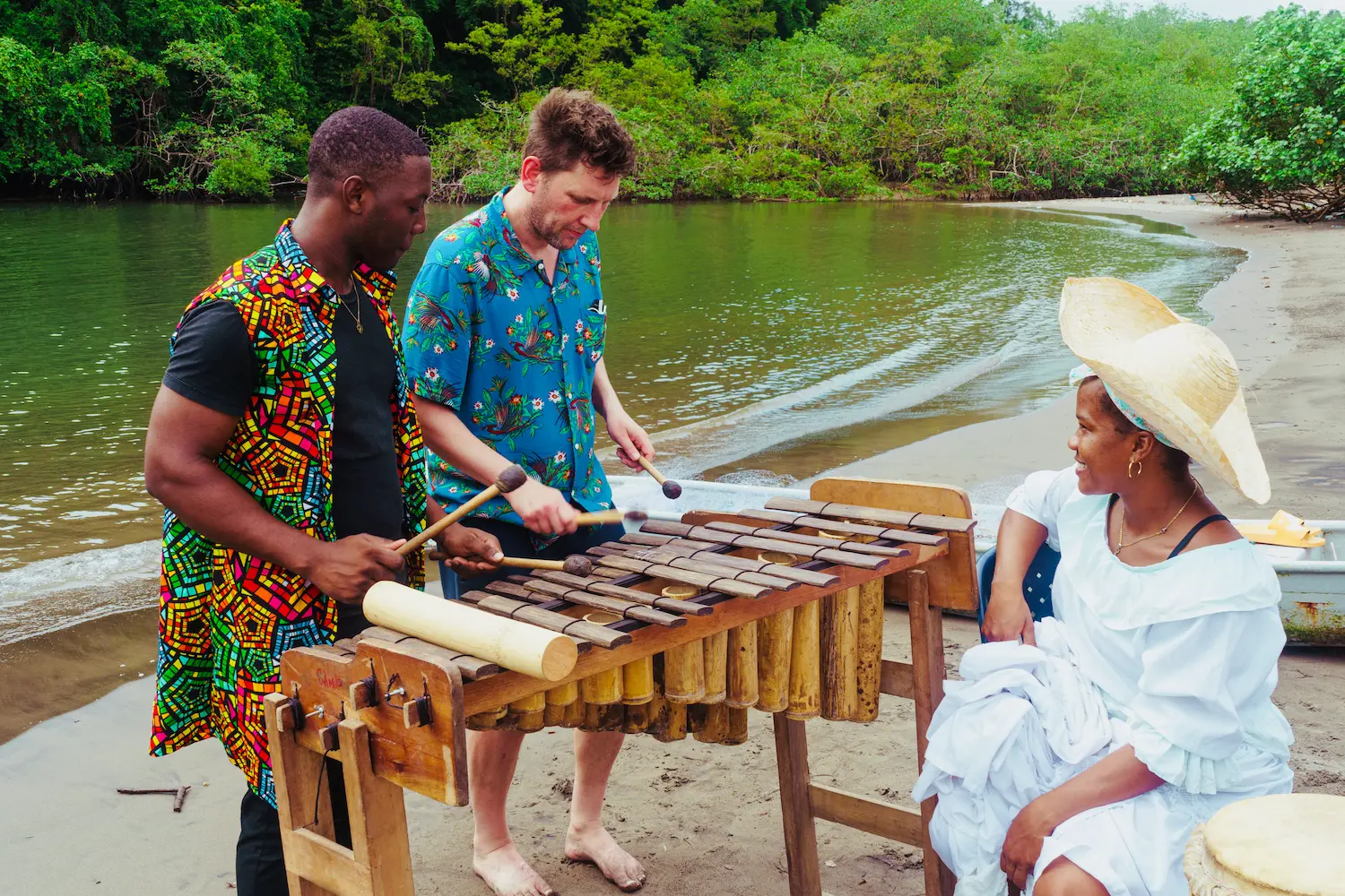 Marimba music workshop on Bocagrande beach, Tumaco