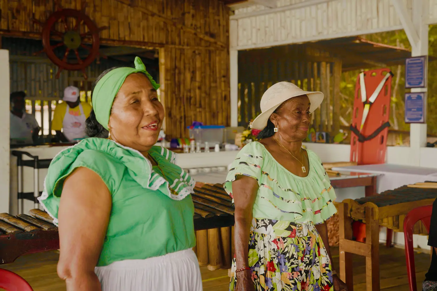 Tumaco cantoras performing traditional songs with the marimba